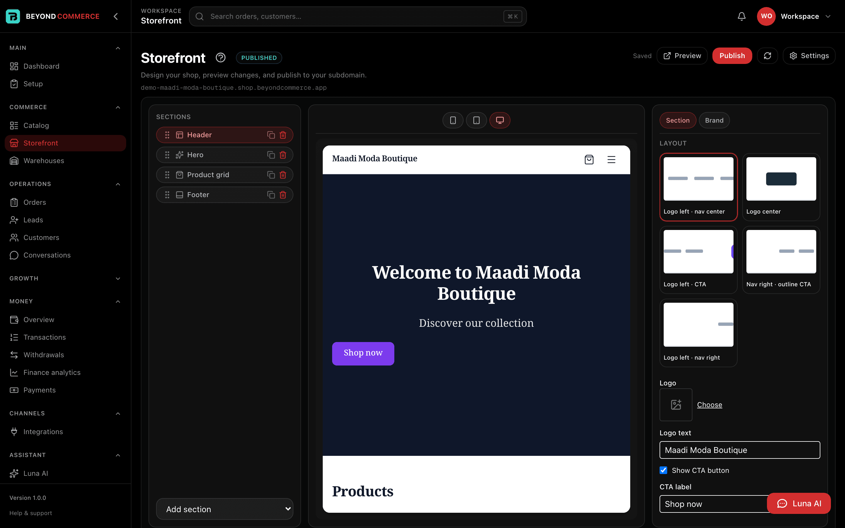 A storefront you build in minutes